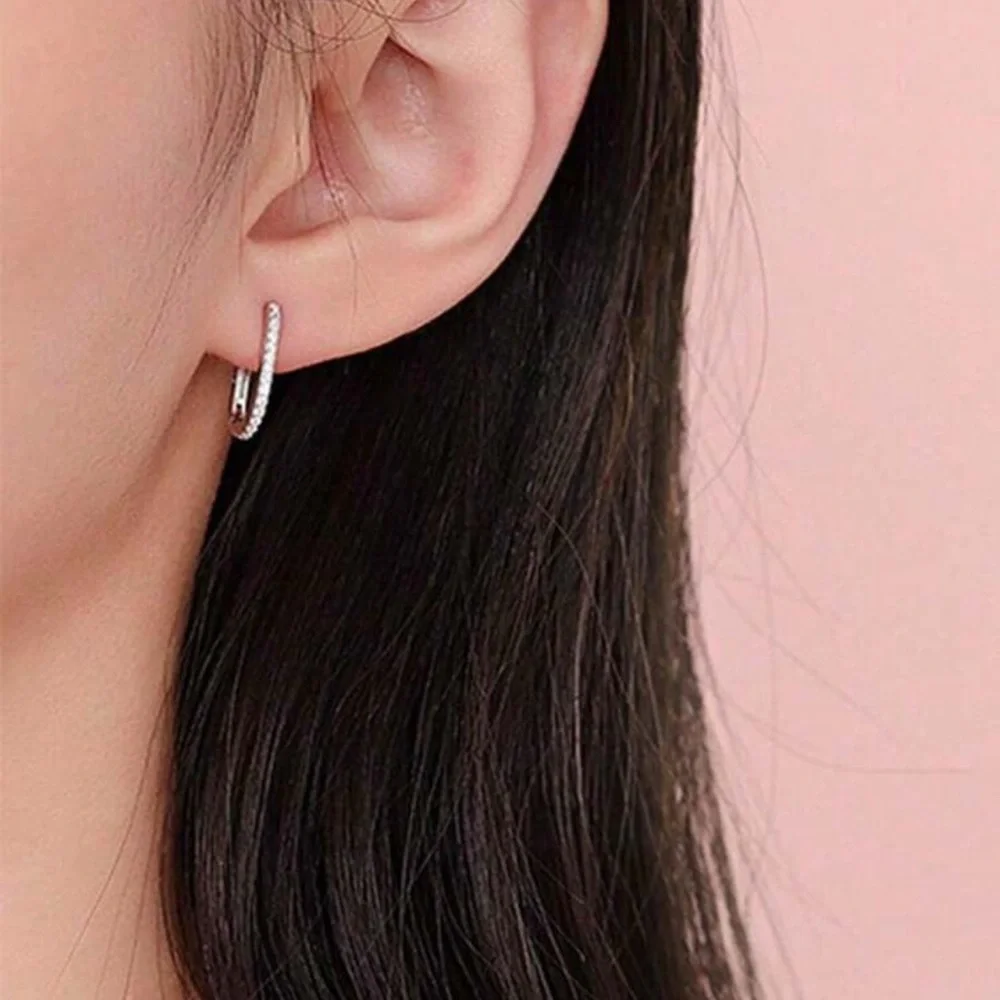 Sterling Silver Cubic Zirconia Rectangular Hoop Earrings